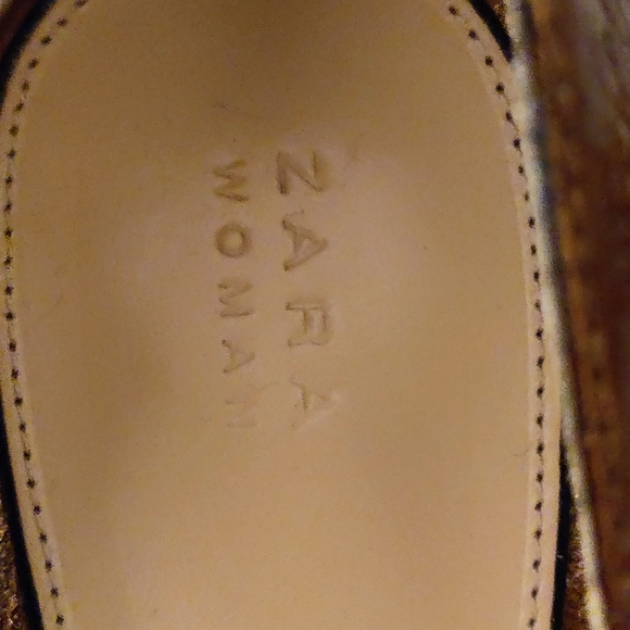 Zara Bronze Metallic Cracked Leather Mid Heel Shoes - Picture 7 of 7